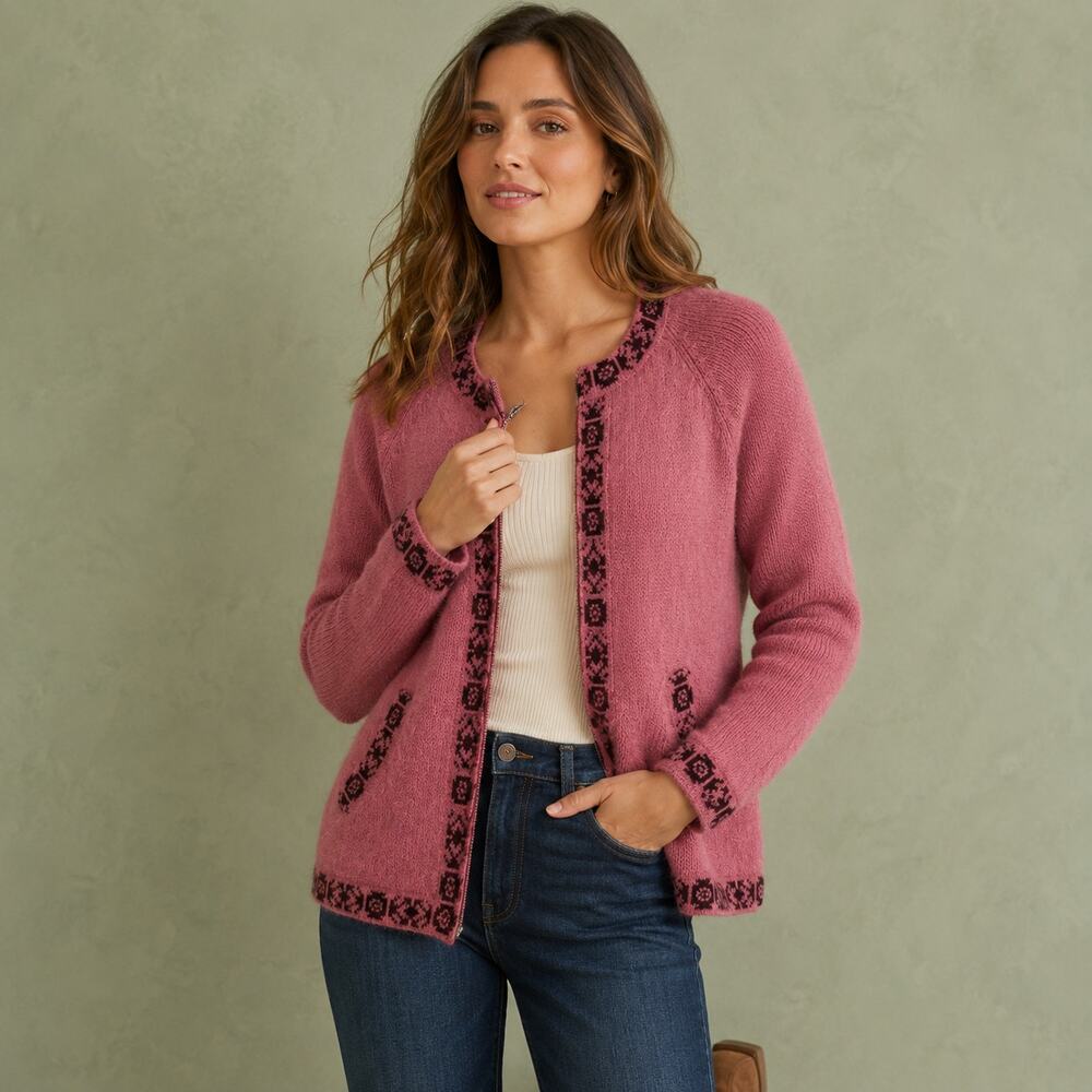 The Alpaca Connection Pink Alpaca Blend Zip Cardigan Jacket Peru Size S